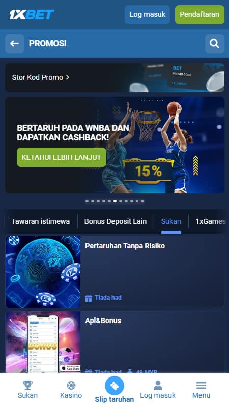 Pengatur taruh 1xBet
