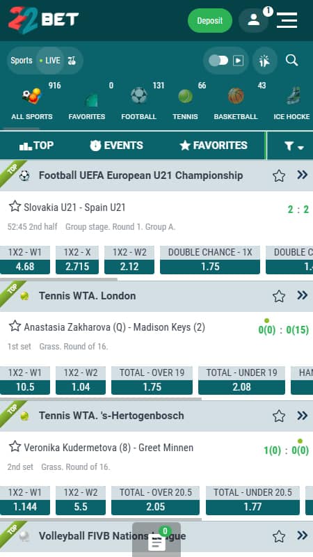 22bet taruhan langsung