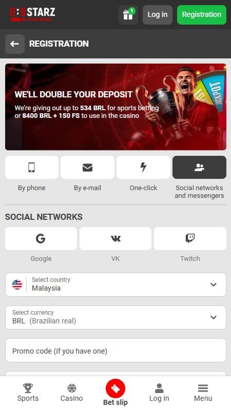 888starz register with social media