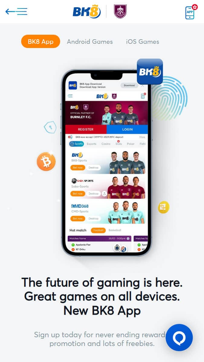 BK8 mobile app interface