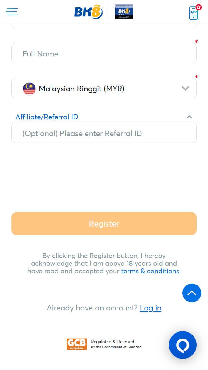 BK8 Registration by referrals