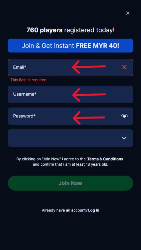 GemBet registration form