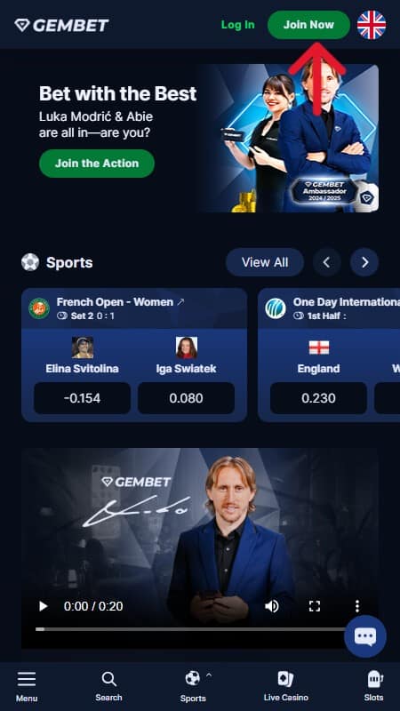 GemBet Bookmaker maın page sign up
