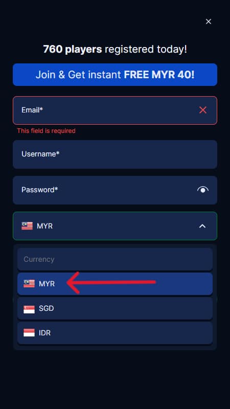GemBet registration currency