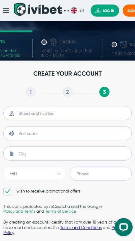 ivibet registration step 3