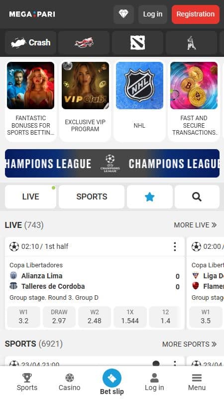 Megapari bookmaker homepage