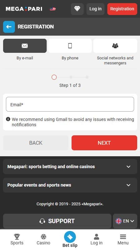 megapari registration by email
