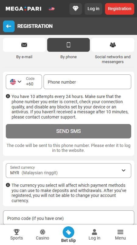 megapari registration by phone