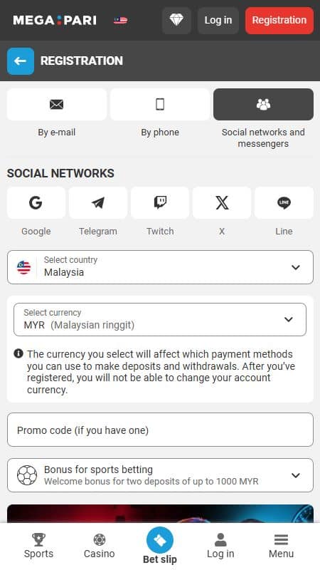 megapari registration by social media