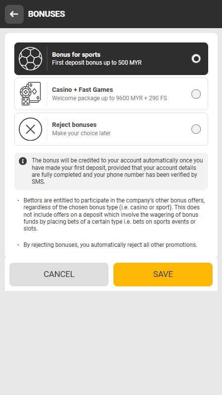 MelBet registration sport bonus