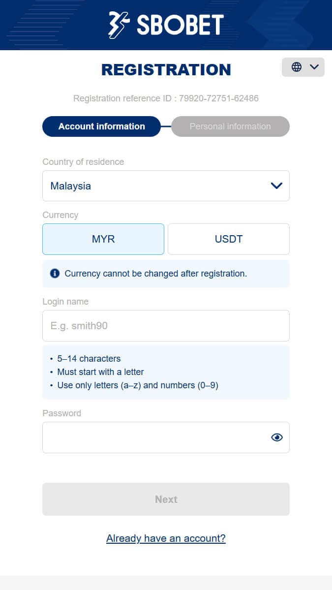 Sbobet registration form