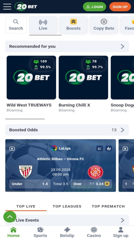 20Bet Main page