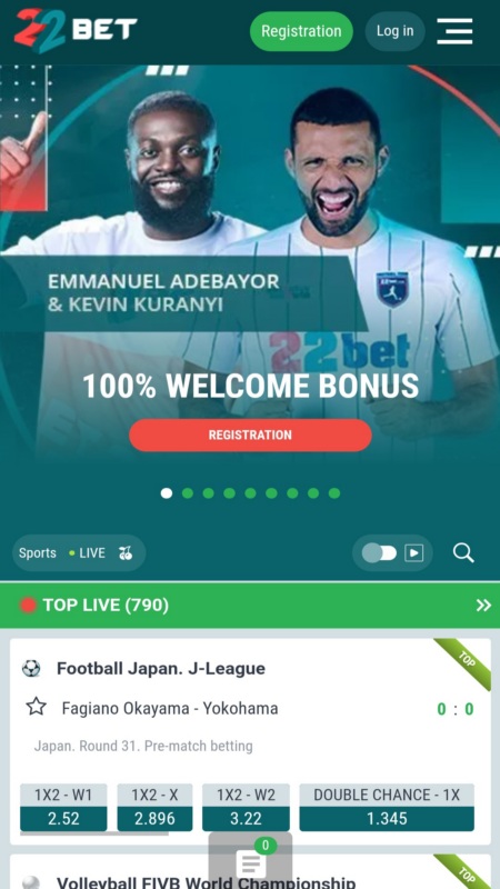 22bet homepage