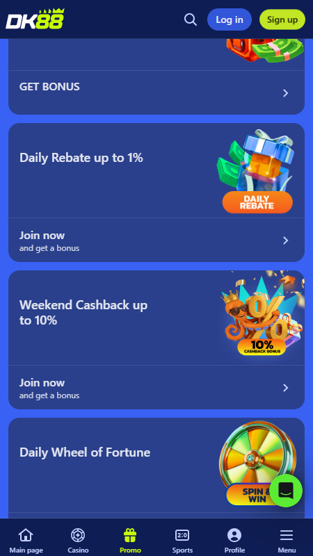 DK88 bonuses and promorions