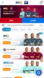 Homepage of BK8 website