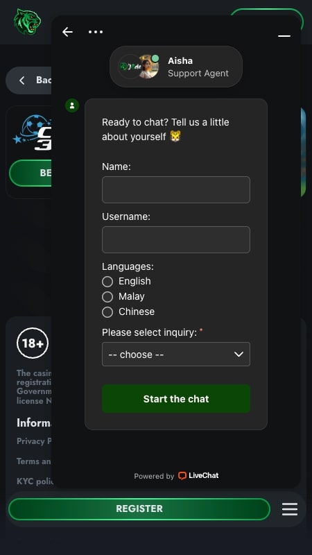 Live chat on J8DE