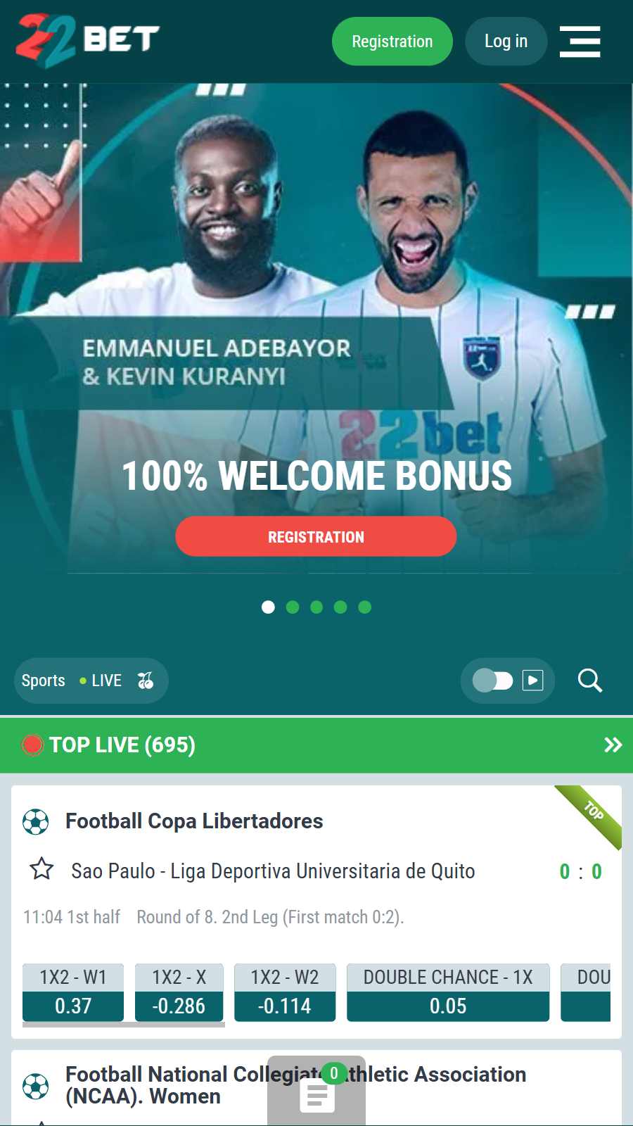22Bet main page