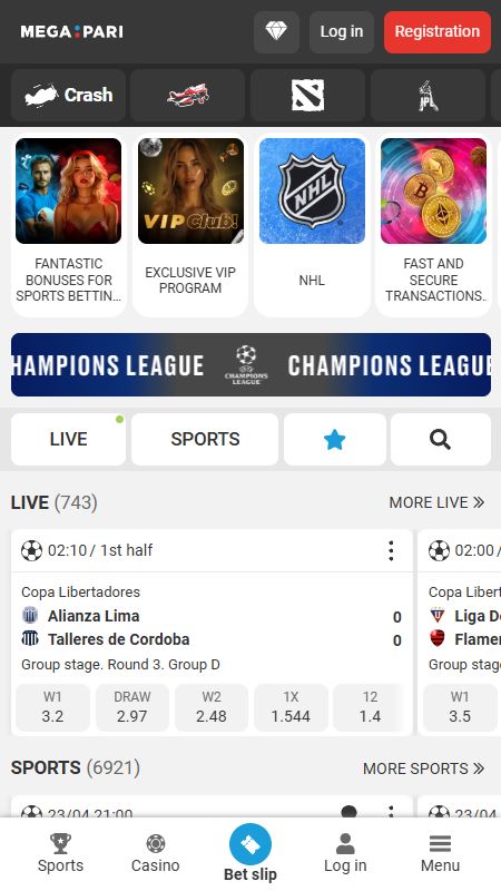 Megapari bookmaker homepage