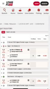 Sports betting interface Longfu88 Malaysia