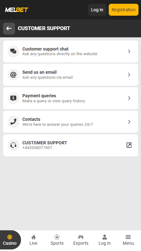 MelBet customer support